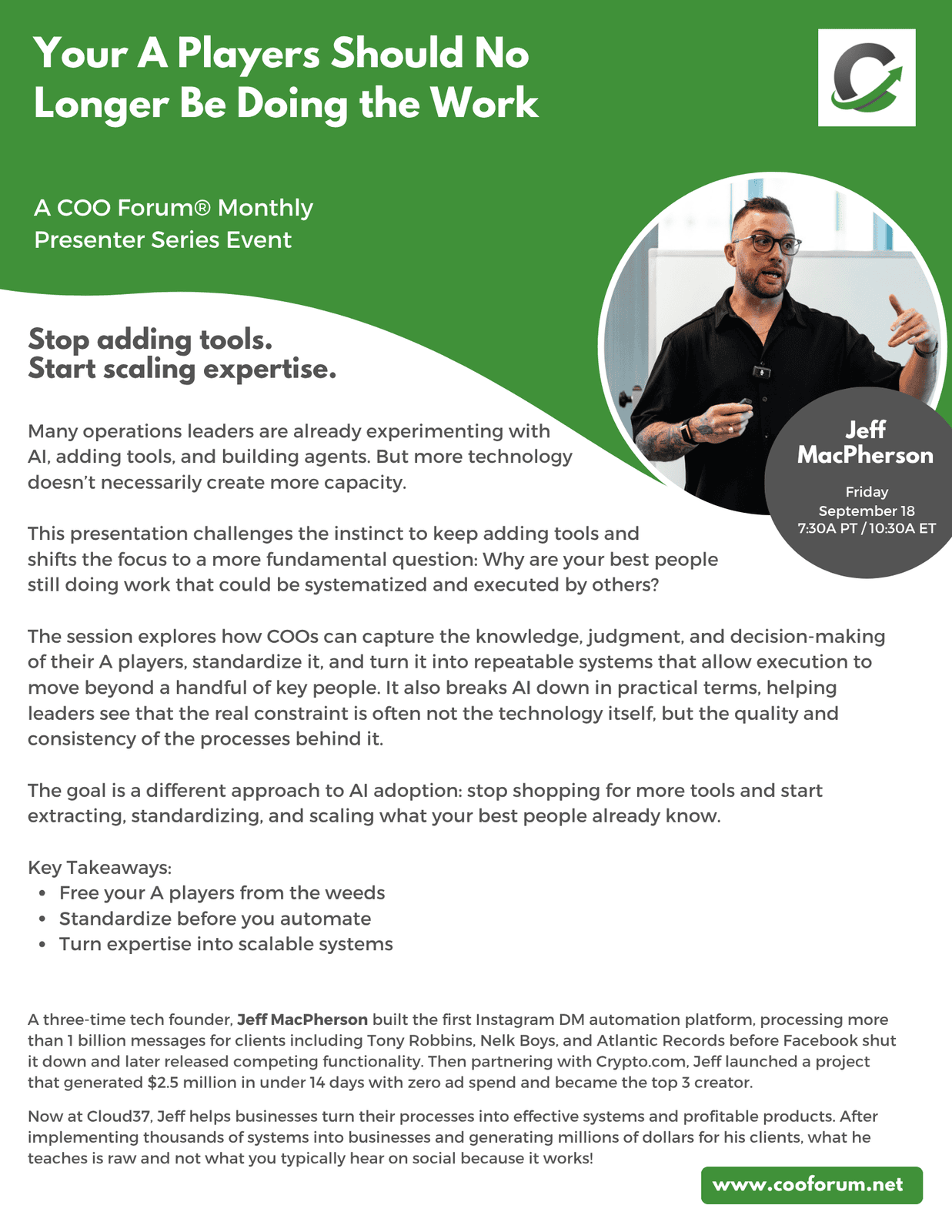 COO Forum Upcoming Presenter Series session