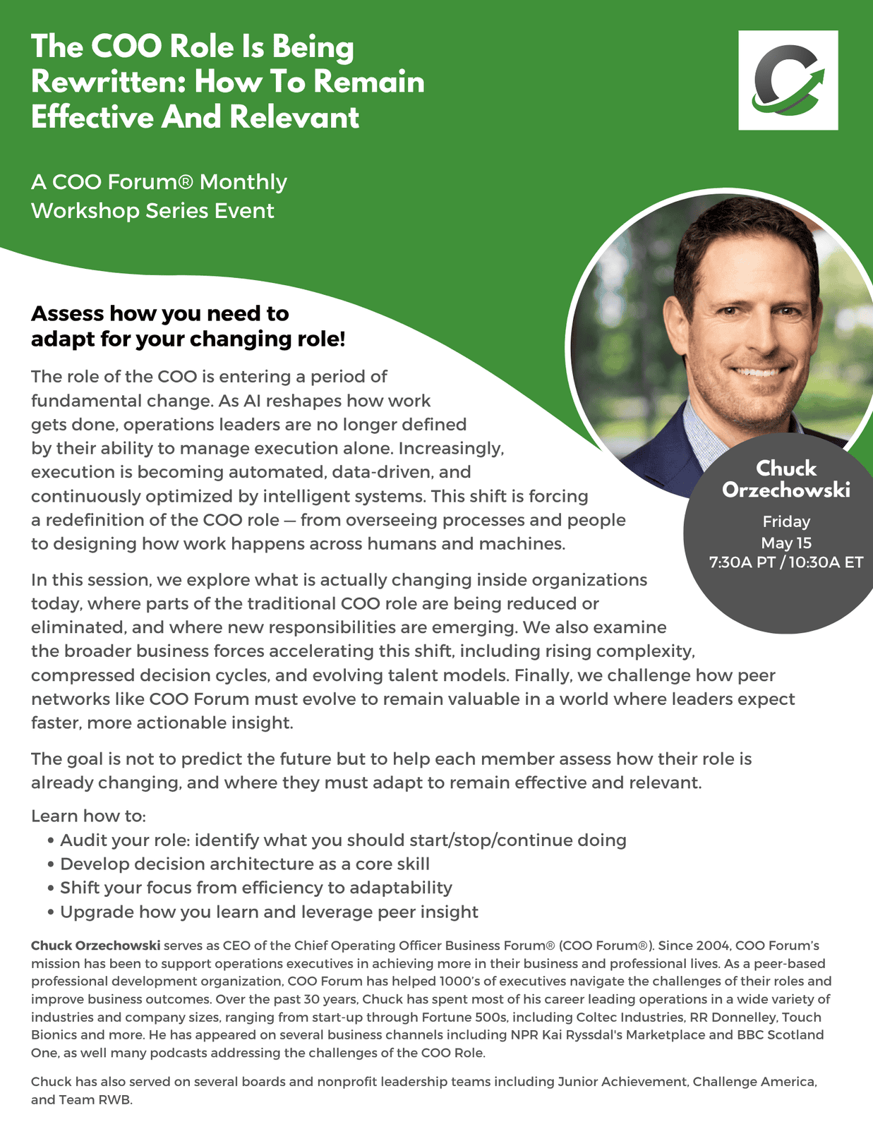 COO Forum Upcoming Presenter Series session