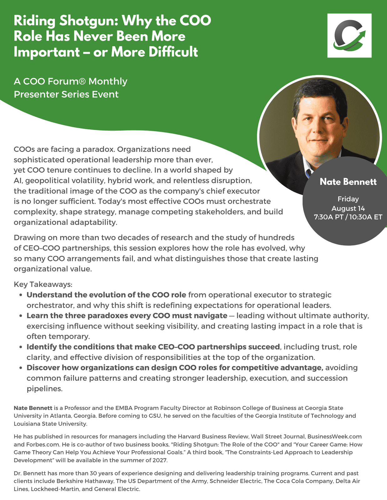 COO Forum Upcoming Presenter Series session